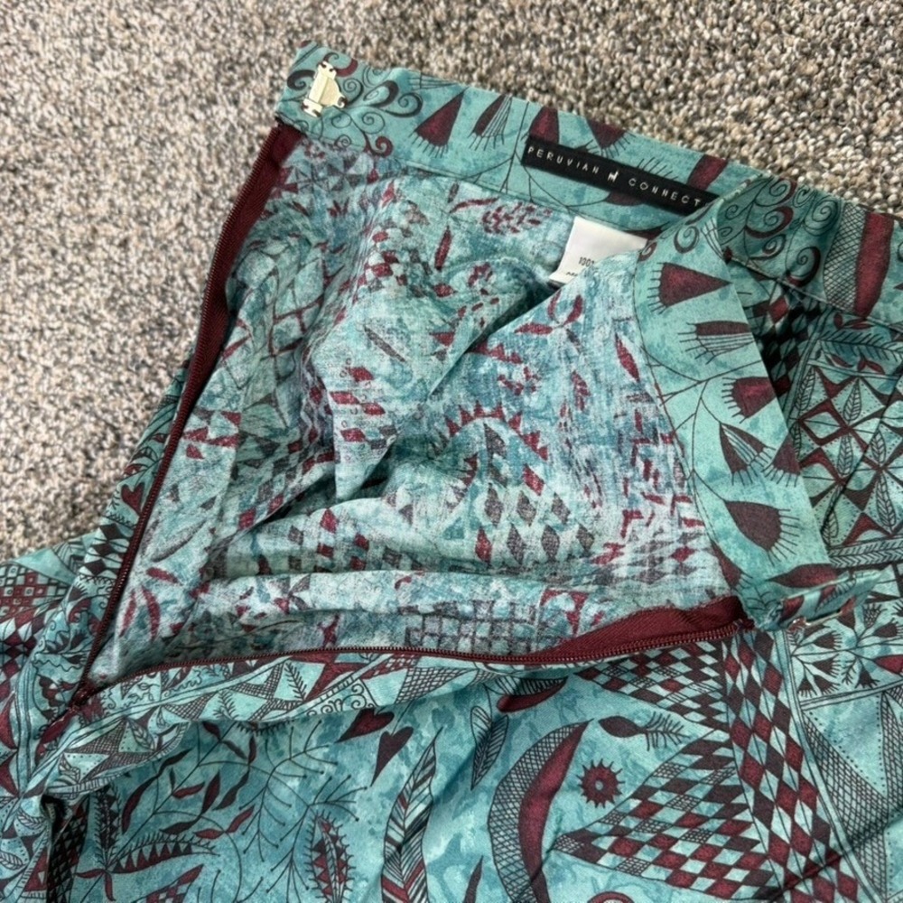 Peruvian Connection Teal Handkerchief Hem Midi Skirt Womens 8 Pima Cotton Casual - Picture 4 of 10